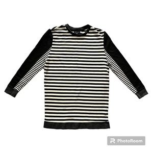 TOPSHOP Horizontal Stripe Tunic Sweatshirt,Olive and Cream, Size 4